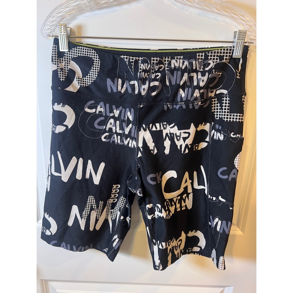 Calvin Klein Womens Bike Shorts Allover Logo Graffiti Print Black XL